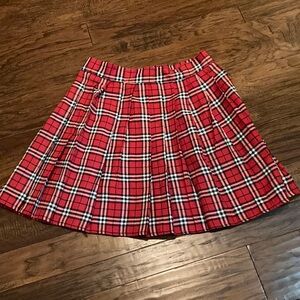 Plaid Red Pleated Skirt & White Knee Socks